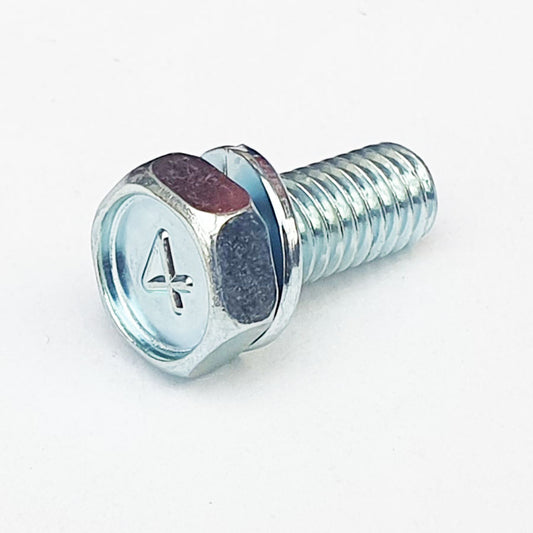 M6 x 14 Mark 4 Upset Hex Bolt with Spring Washer Trivalent White 116B0614
