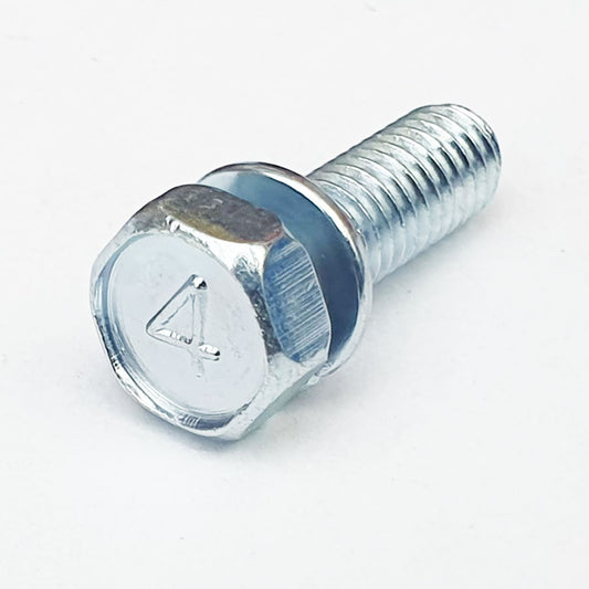 M6 x 18 Mark 4 Upset Hex Bolt with Spring Washer Trivalent White 116B0618