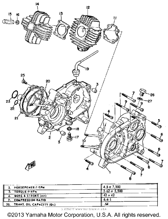 Yamaha JT1L 1971 J.I.S Pan Head Engine Casing/Crankcase Kit Zinc