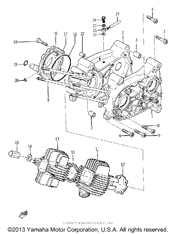 YAMAHA YG1 Trailmaster 1964 USA JIS Engine Cover & Crank Case Kit Zinc
