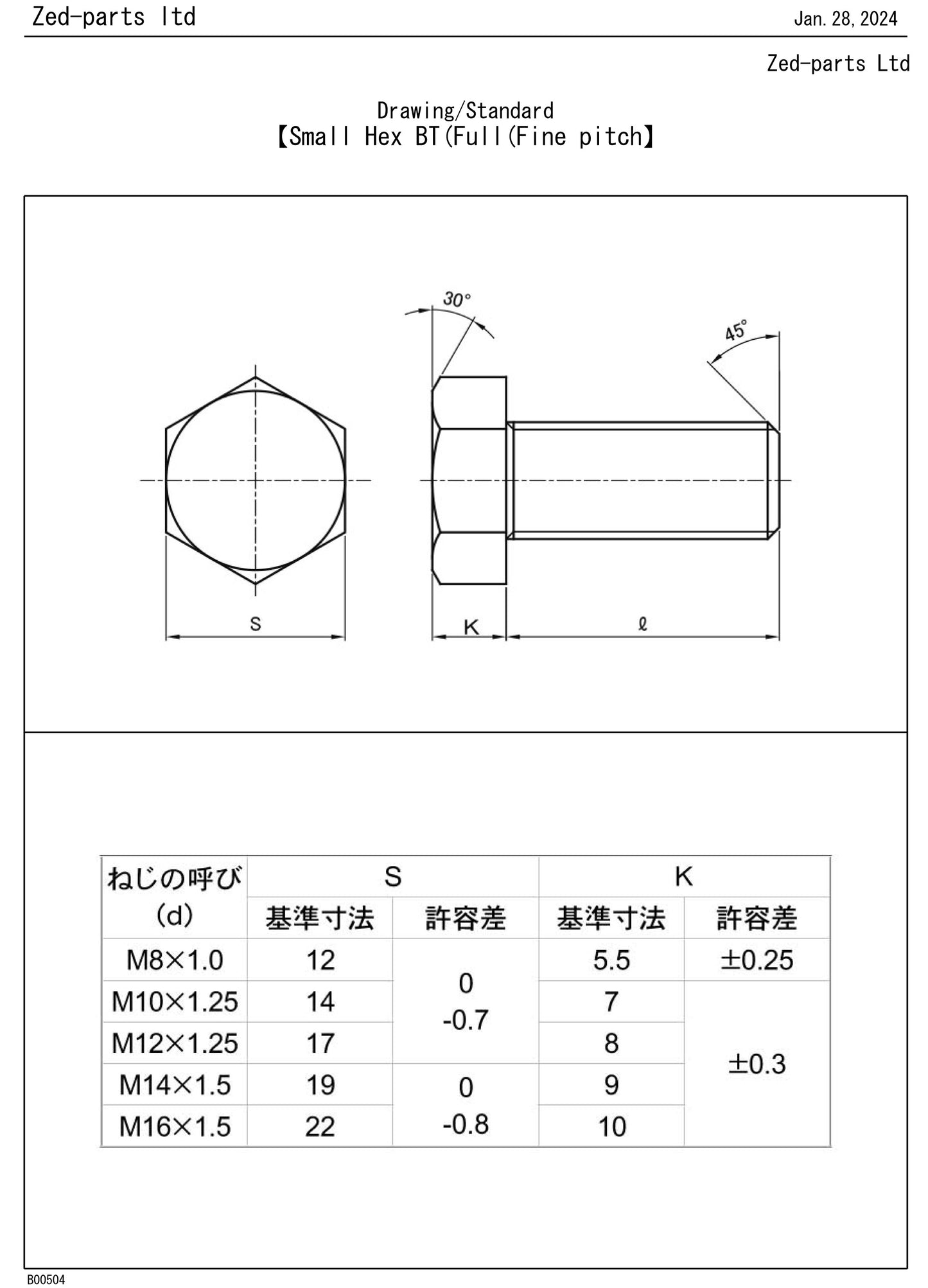 113G1050 M10x50 Fine Pitch M Mark Full Thread Hex Bolt Trivalent White 14mm A/F Drawing Standard