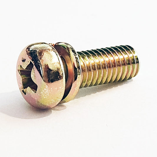 M4 x 08 Phil Pan Head Screw w/Spring Washer, Yellow Passivate Cr-6 JIS 223D0408