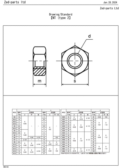A technical drawing of an M8 Full Hex Nut Type 2 made of stainless steel, showing dimensions and a 12mm spanner size.