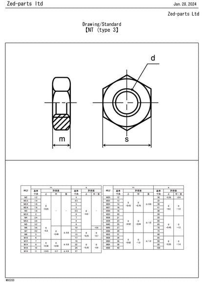 312B0600 M6 Hex Thin Nut Type 3 Drawing Standard