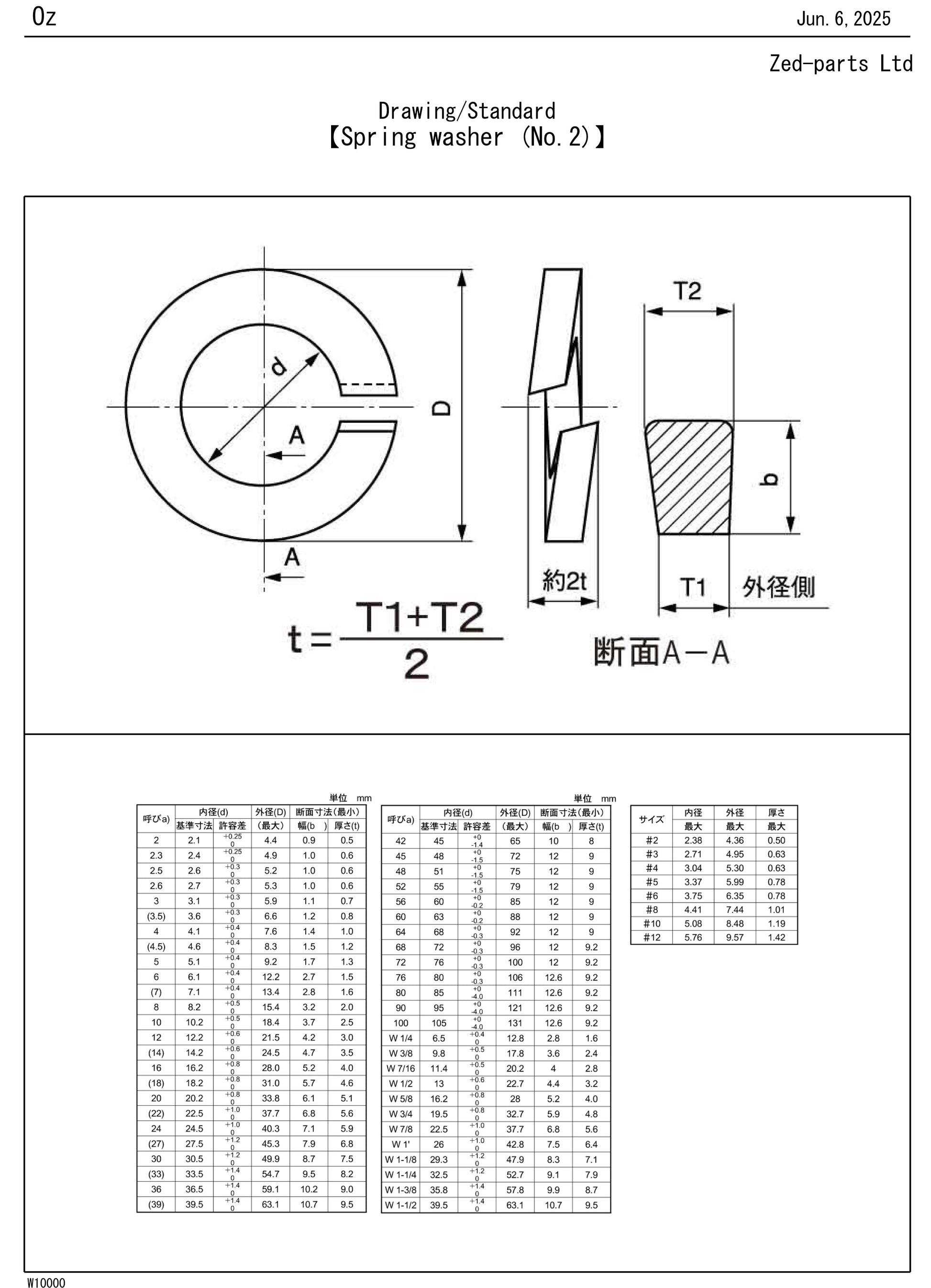 461S1600 M16 Spring Washer Stainless Steel JIS Drawing Standard