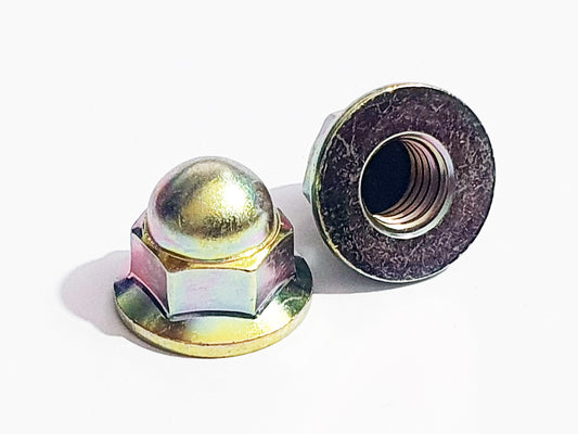 902084D38000 M8 Plain Flanged Dome Nut Yellow Passivate 12mm A/F JIS