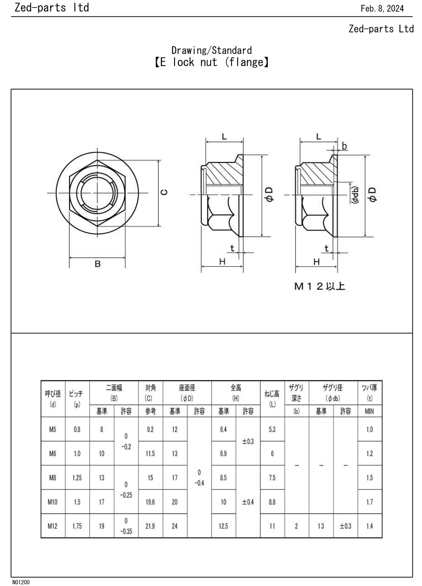 92015-1339 M6 Plain Flanged Metal Locking Nut Trivalent White JIS 10mm A/F Drawing Standard