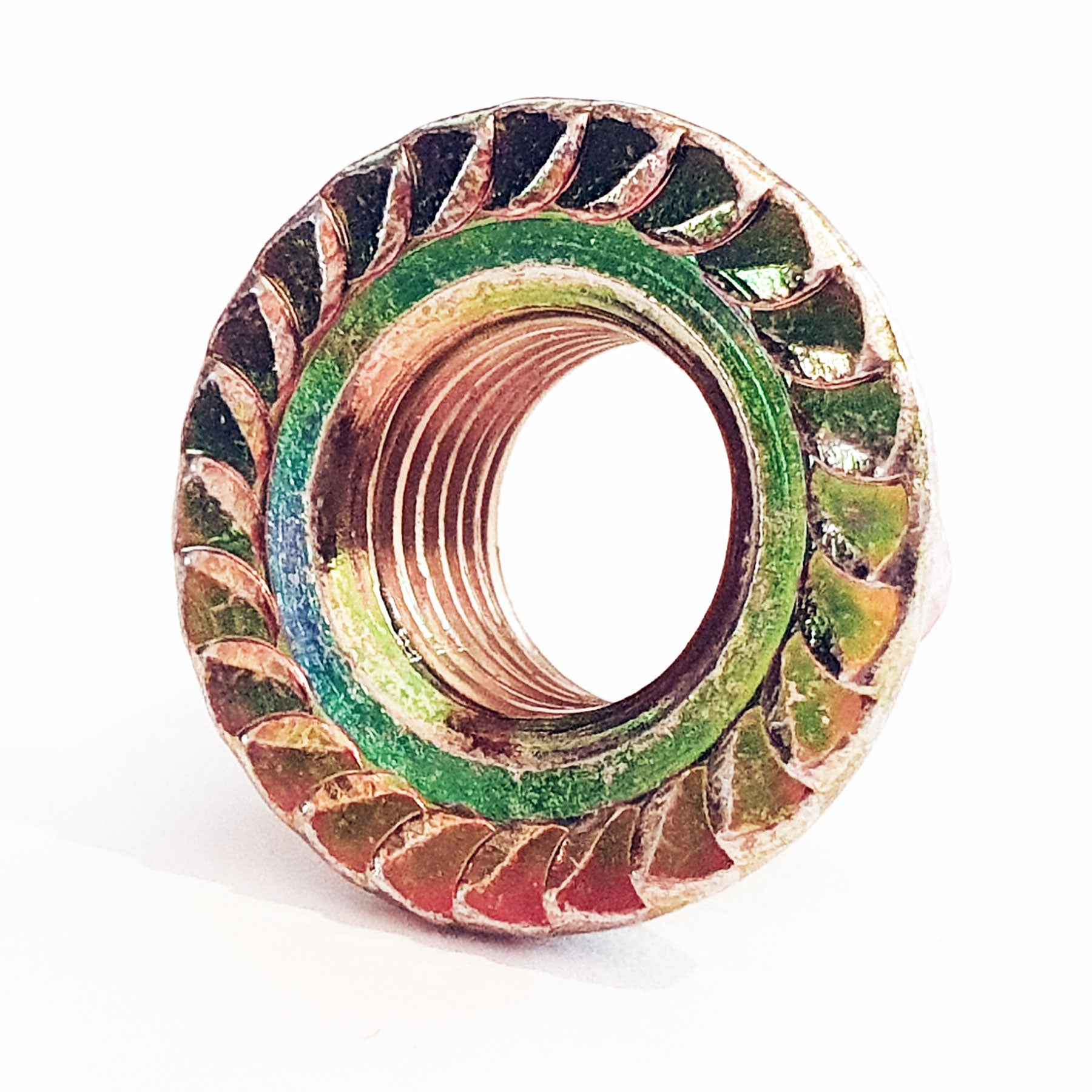 M10 - 1.25 Fine Pitch Toothed Flanged Nut Yellow Passivated 14mm A/F JIS