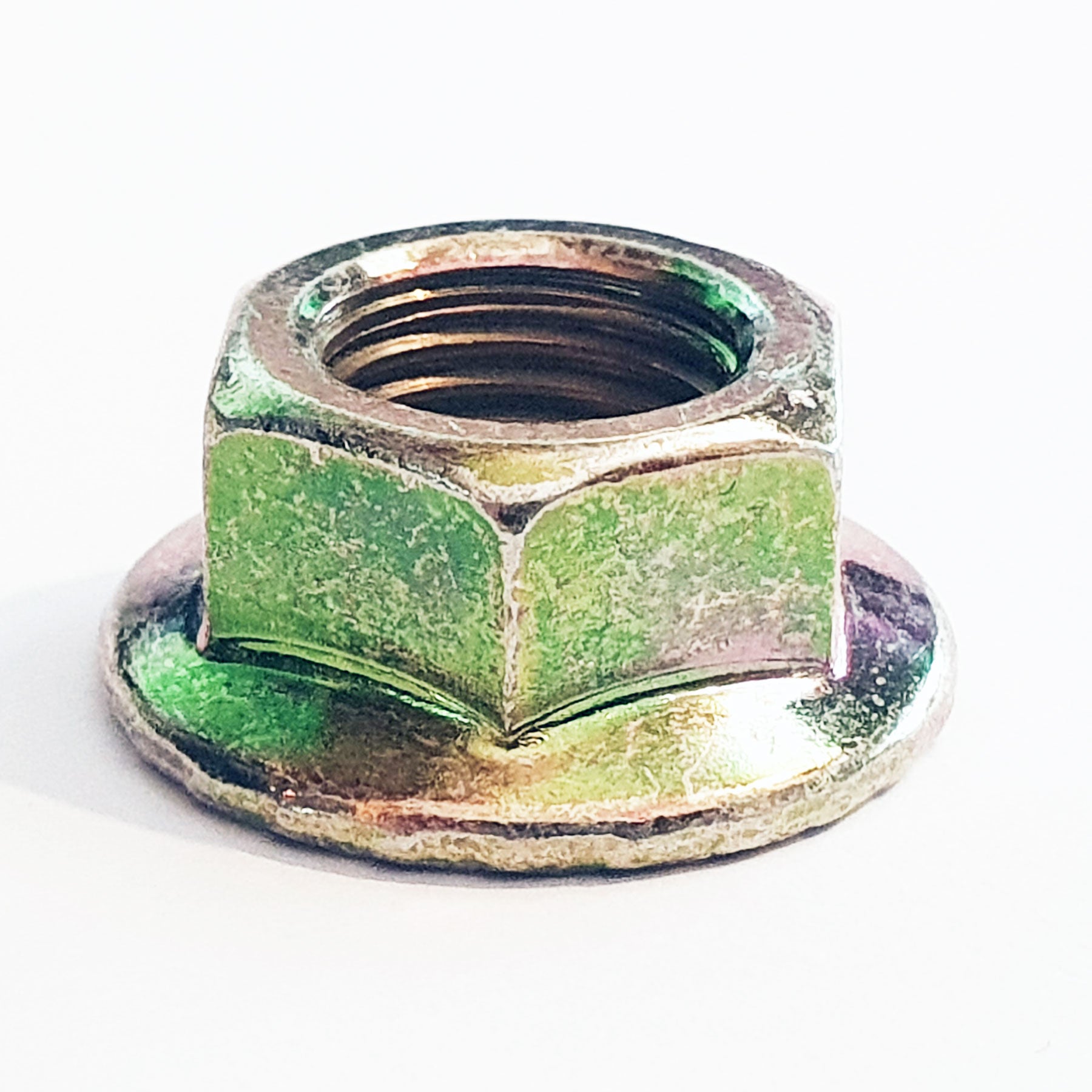 M12 - 1.25 Fine Pitch Toothed Flanged Nut Yellow Passivated 17mm A/F JIS