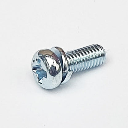 M3 x 08 Phil Pan Head Screw w/Spring Washer Trivalent White ZnCr-3 JIS 223B0308