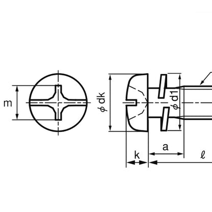 M5 x 12 +/- Phil Pan - Slot Head Screw w/Spring Washer Yellow Passivate JIS 232D0512 standard drawing 2 
