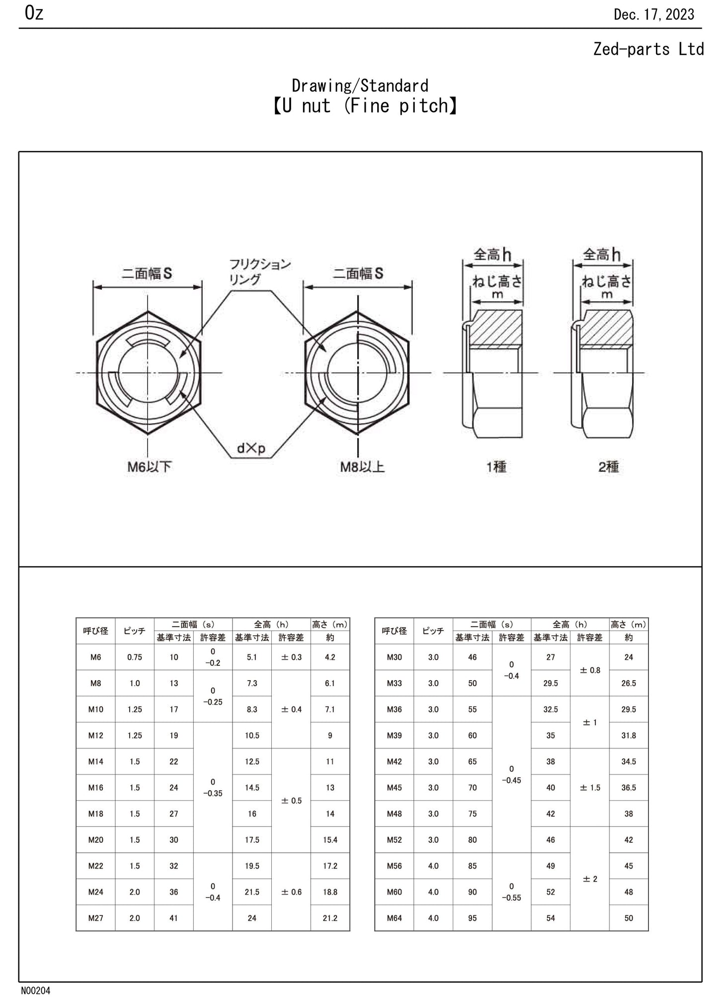 M16 Full Lock Nut Bright Chromate Plating JIS 24mm A/F 92019-012