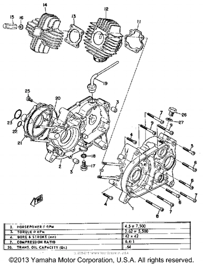 Yamaha JT1L 1971 J.I.S Pan Head Engine Casing/Crankcase Kit Zinc