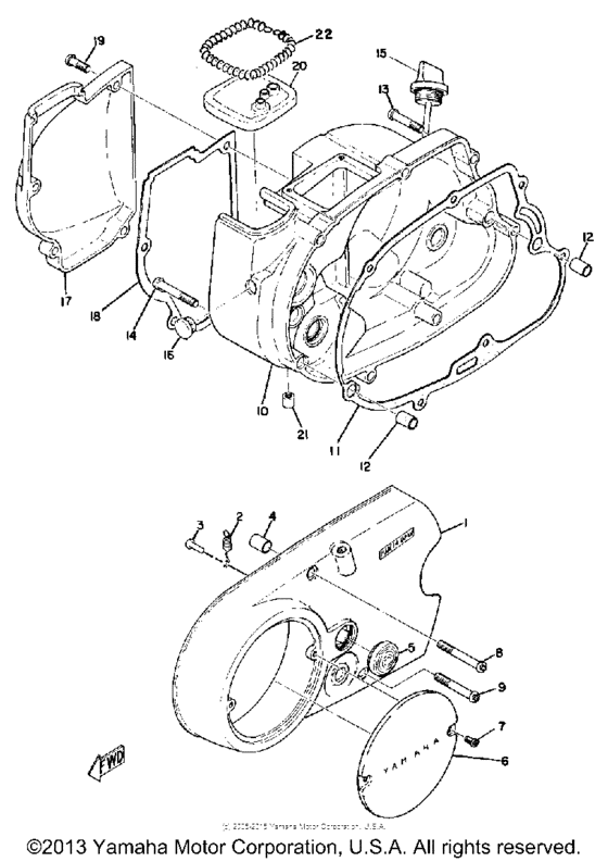 Yamaha JT1L 1971 J.I.S Pan Head Engine Casing/Crankcase Kit Zinc