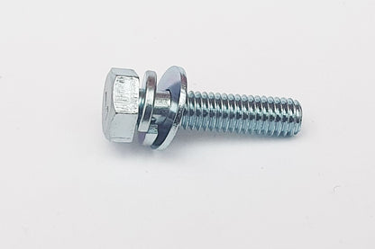 110G0610 M6x10 Mark 7 Hex Bolt with encapsulated spring and JIS flat washer from the side