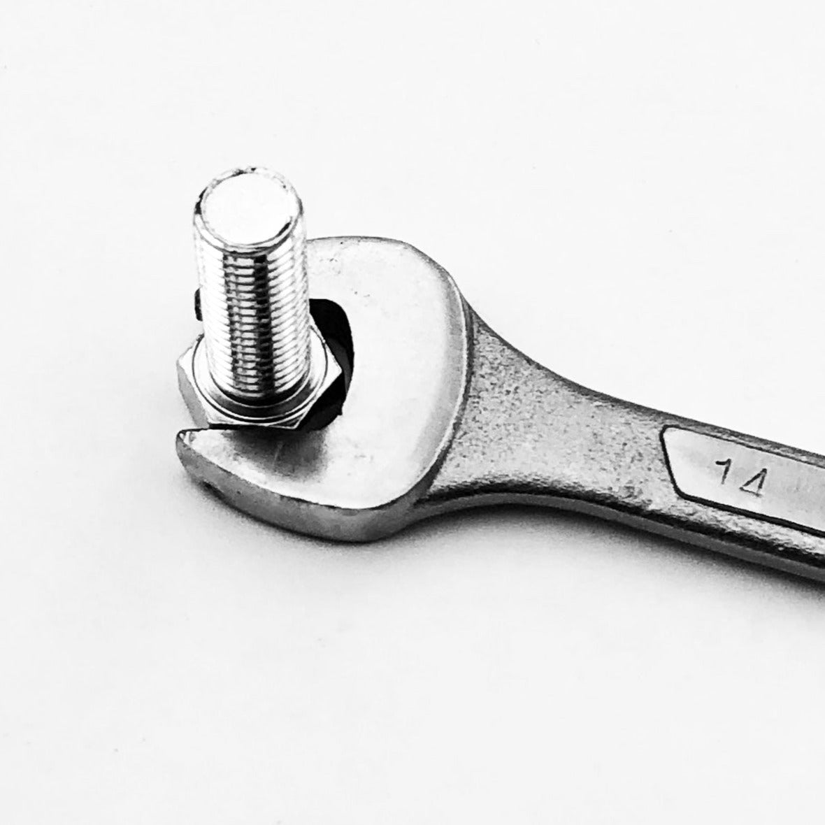 113G1025 M10x25 Fine Pitch M Mark Full Thread Hex Bolt Trivalent White 14mm A/F held by a spanner